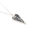 Long  modern shape Black lace in silver pendant with silver chain | Lily Gardner London