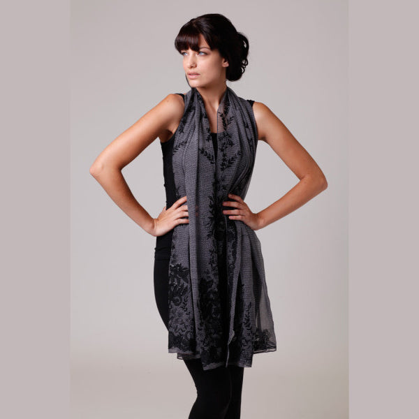'Valentina' Lace Applique Sequin Silk Scarf | Lily Gardner London
