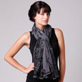 lace detail black silk scarf on model for 13th wedding anniversary
