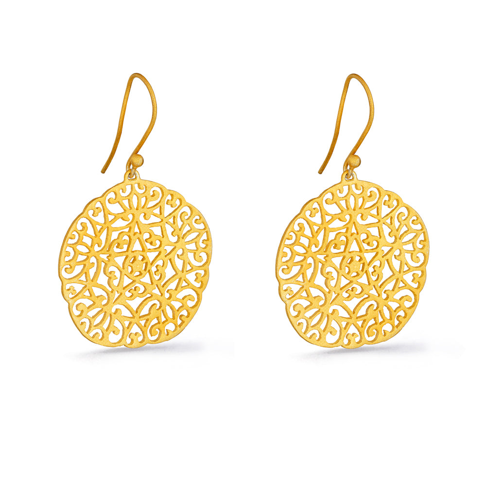 Large Round Matt Gold Filigree Earrings Lily Gardner